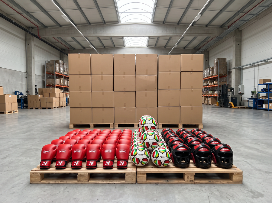 Wholesale order of Nova boxing gloves, footballs and head guards ready to ship