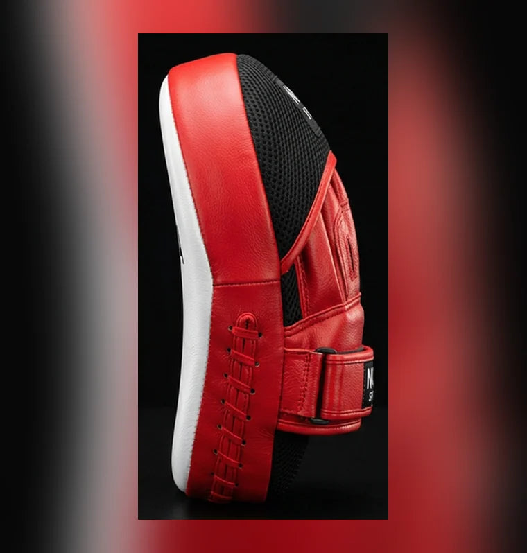 Nova Sports Red & White Curved Boxing Focus Mitt – Full Leather — view 3 — Focus Pads & Mitts from Nova Sports Mauritius

