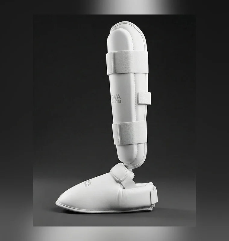 Nova Sports White Karate Shin & Foot Guards — view 3 — Shin & Foot Guards from Nova Sports Mauritius
