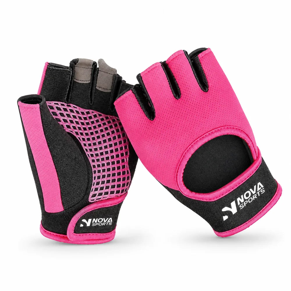 Nova Weightlifting Gloves — Pink Mesh, Short Cuff — view 2 — Gloves from Nova Sports Mauritius
