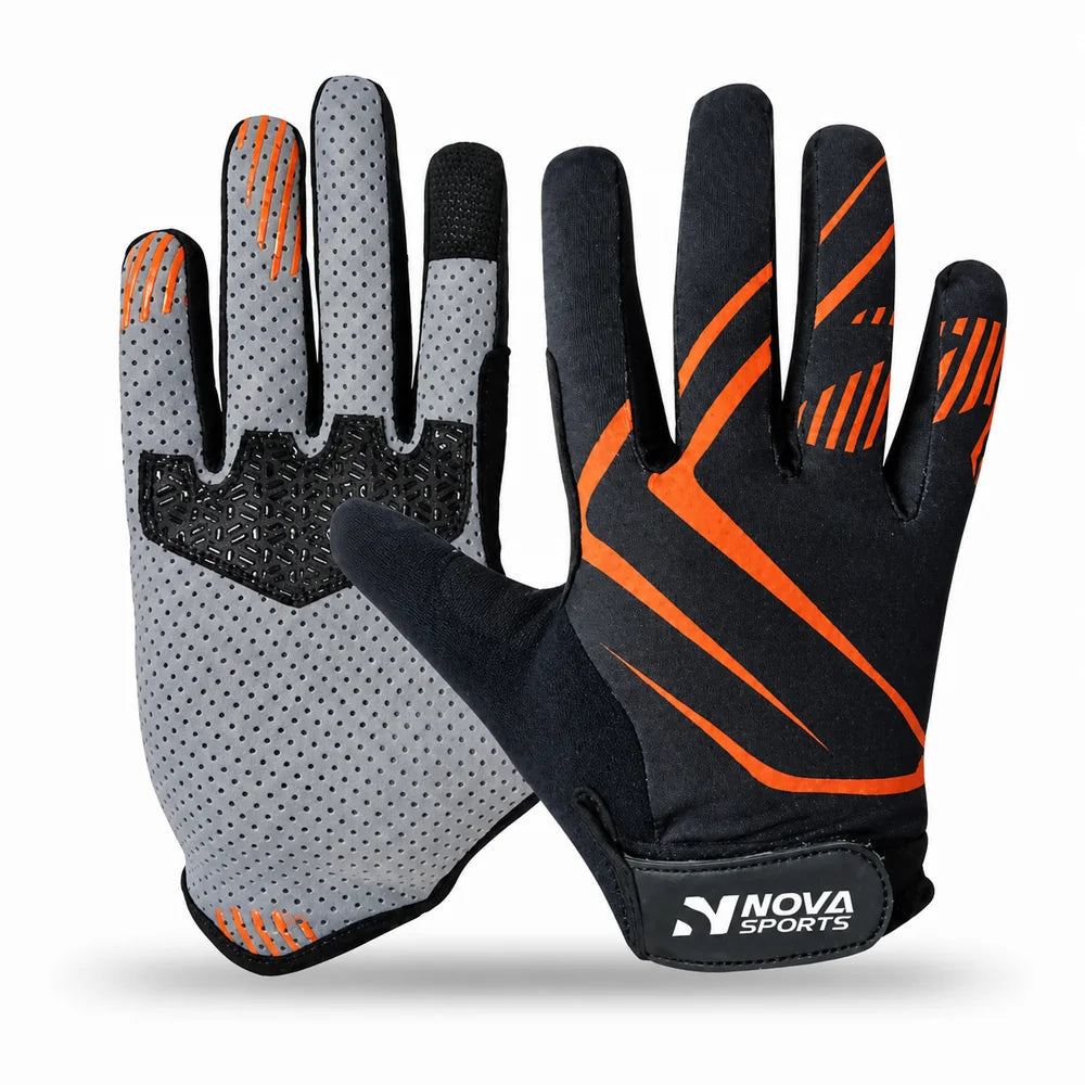 Nova Gym Gloves — Full Finger, Grey and Orange — view 2 — Gloves from Nova Sports Mauritius
