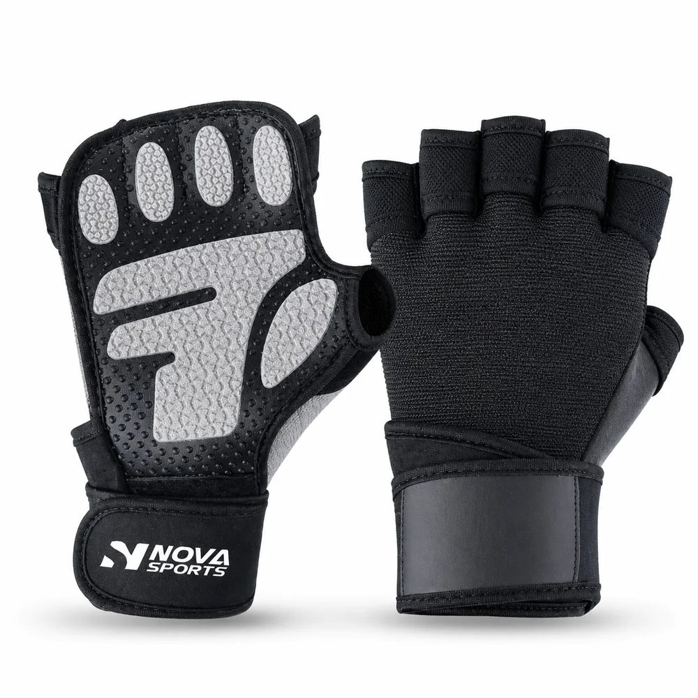 Nova Weightlifting Gloves — Grey Silicone Palm, Knit Back — view 2 — Gloves from Nova Sports Mauritius
