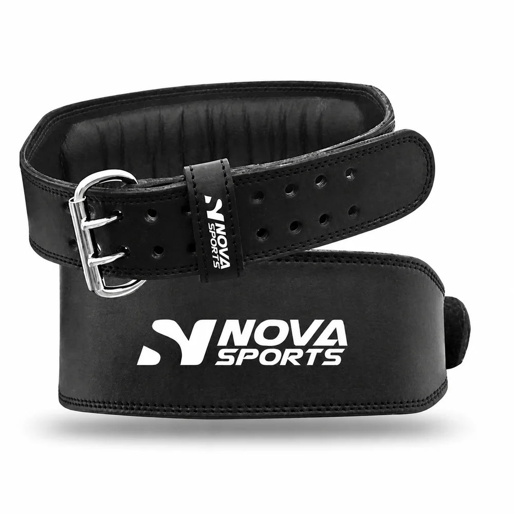 Nova Weightlifting Belt — Black Leather, Double Prong — view 2 — Belts from Nova Sports Mauritius
