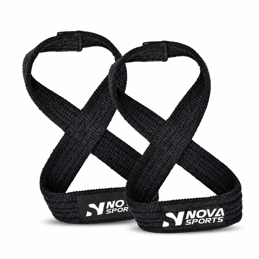 Nova Figure-8 Lifting Straps — Black Cotton Webbing — view 2 — Straps & Grips from Nova Sports Mauritius

