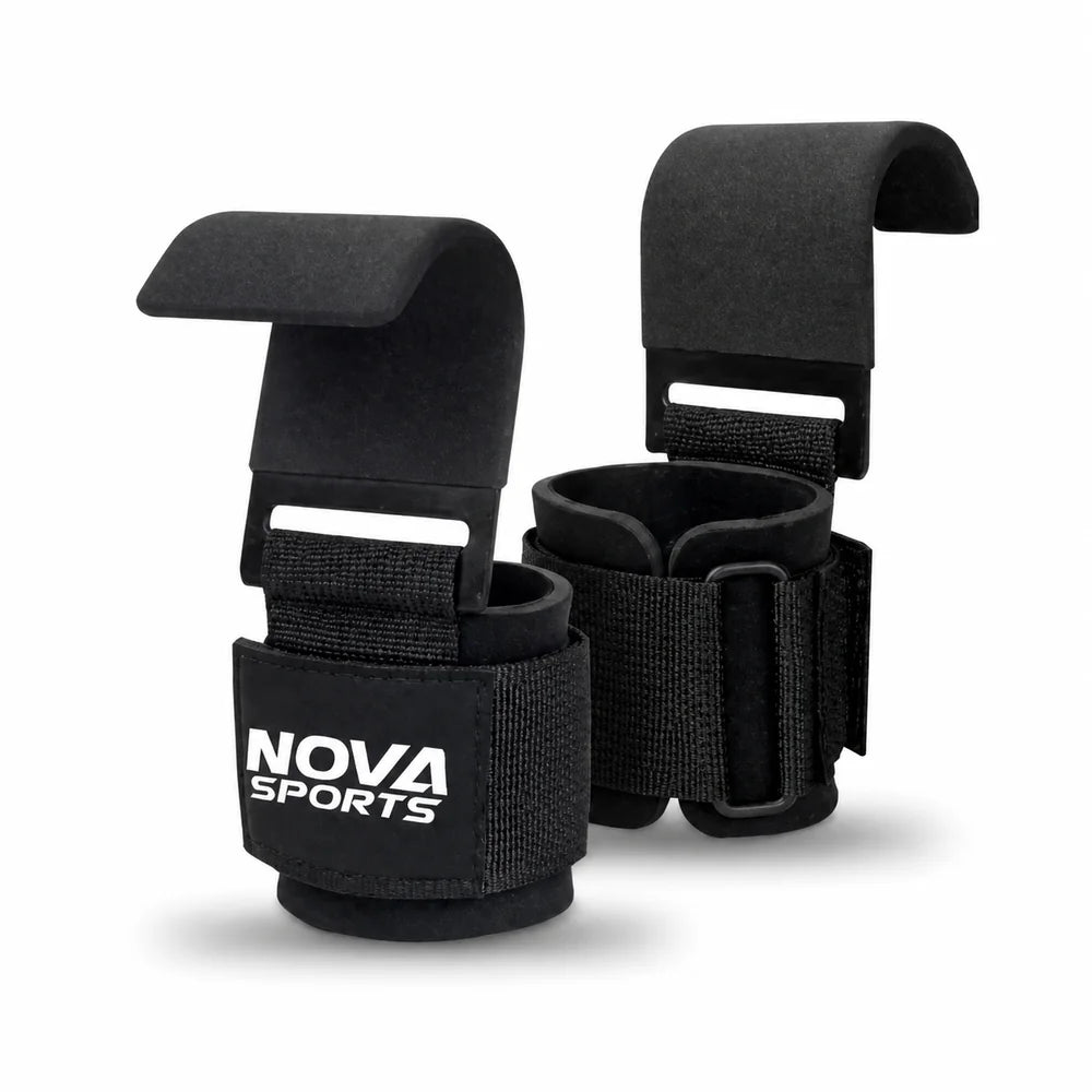Nova Lifting Hooks — Steel Hooks, Padded Wrist Wrap — view 2 — Straps & Grips from Nova Sports Mauritius
