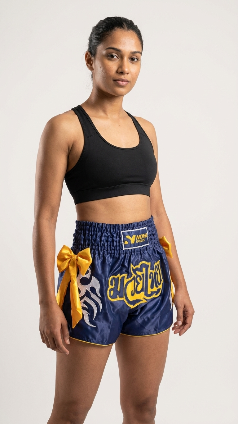 Nova Muay Thai Shorts — Navy & Yellow — view 6 — Shorts from Nova Sports Mauritius
