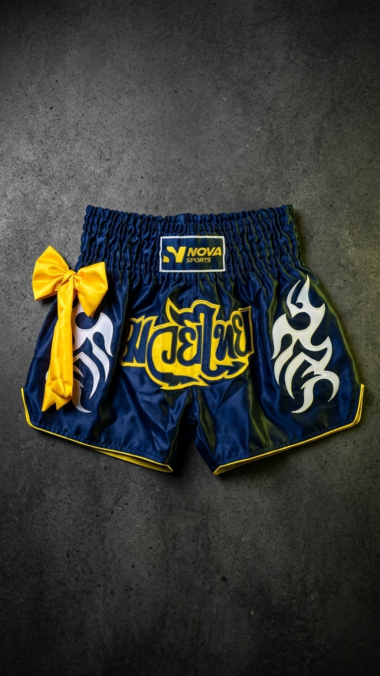 Nova Muay Thai Shorts — Navy & Yellow — view 10 — Shorts from Nova Sports Mauritius
