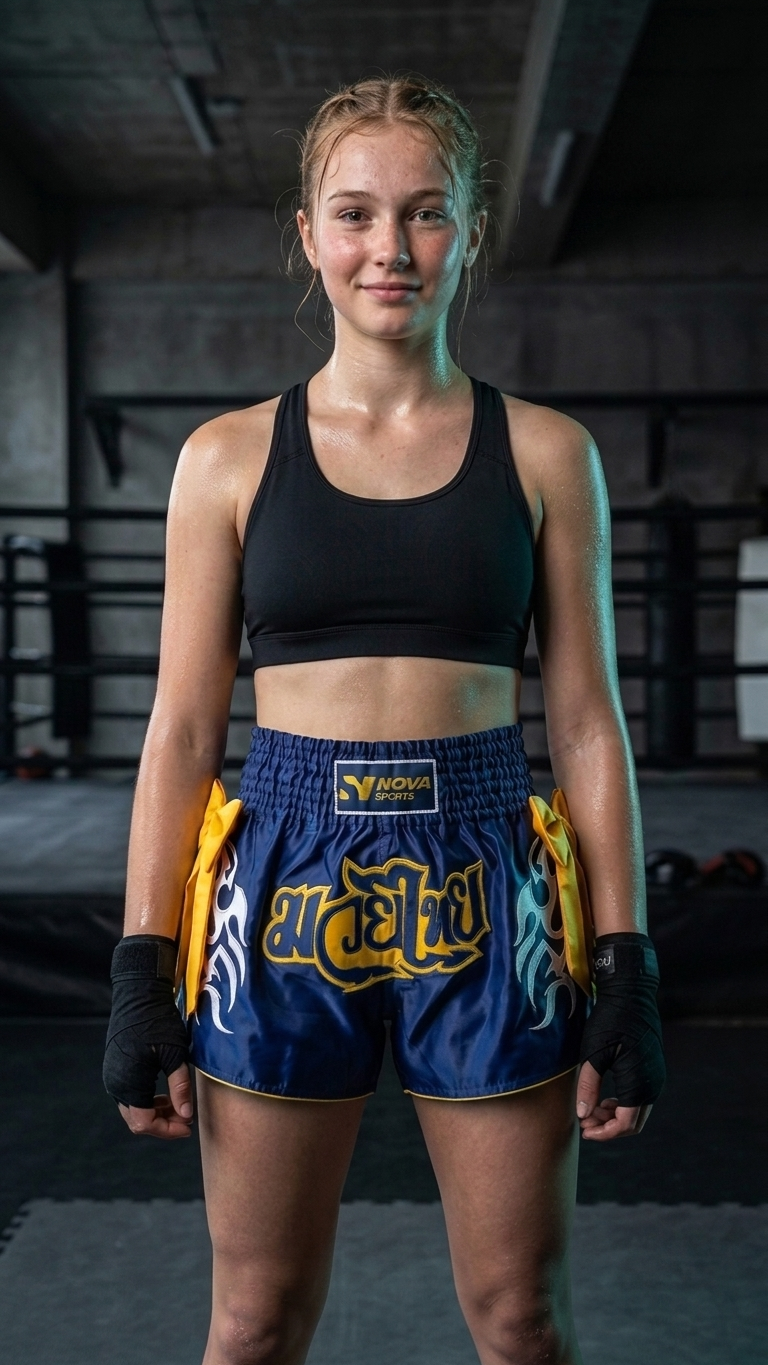 Nova Muay Thai Shorts — Navy & Yellow — view 4 — Shorts from Nova Sports Mauritius
