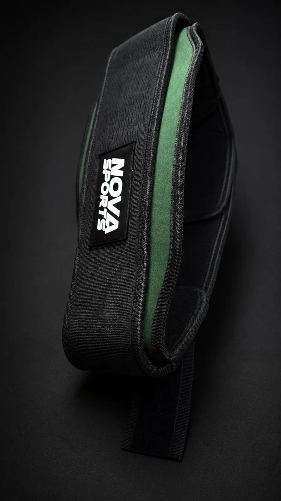 Nova Sports back support belt in black with green inner face — Support Belts from Nova Sports Mauritius
