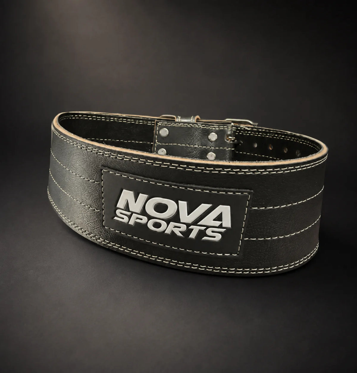 Nova Sports black leather weightlifting belt with double-prong buckle — Belts from Nova Sports Mauritius
